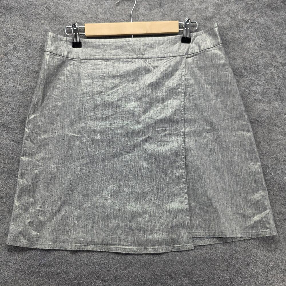 Eileen Fisher Skirt Womens M Gray Knee Length A-Line Lined Linen Blend Work